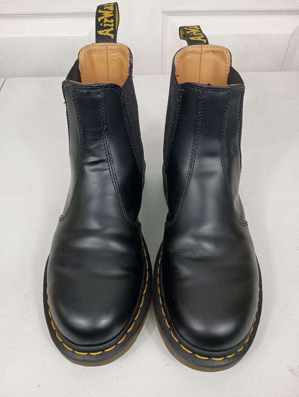 Dr Martens Chelsea Boots Womens 8 Black Leather Yellow Stitch Pull On 2976 - Picture 2 of 16